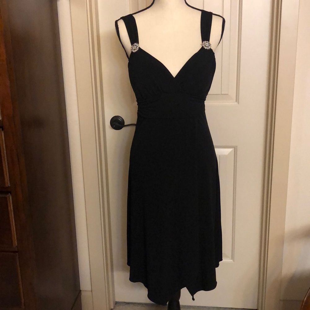 Ruby Rox Sz L black handkerchief formal dress w/embellishments. Padded cups